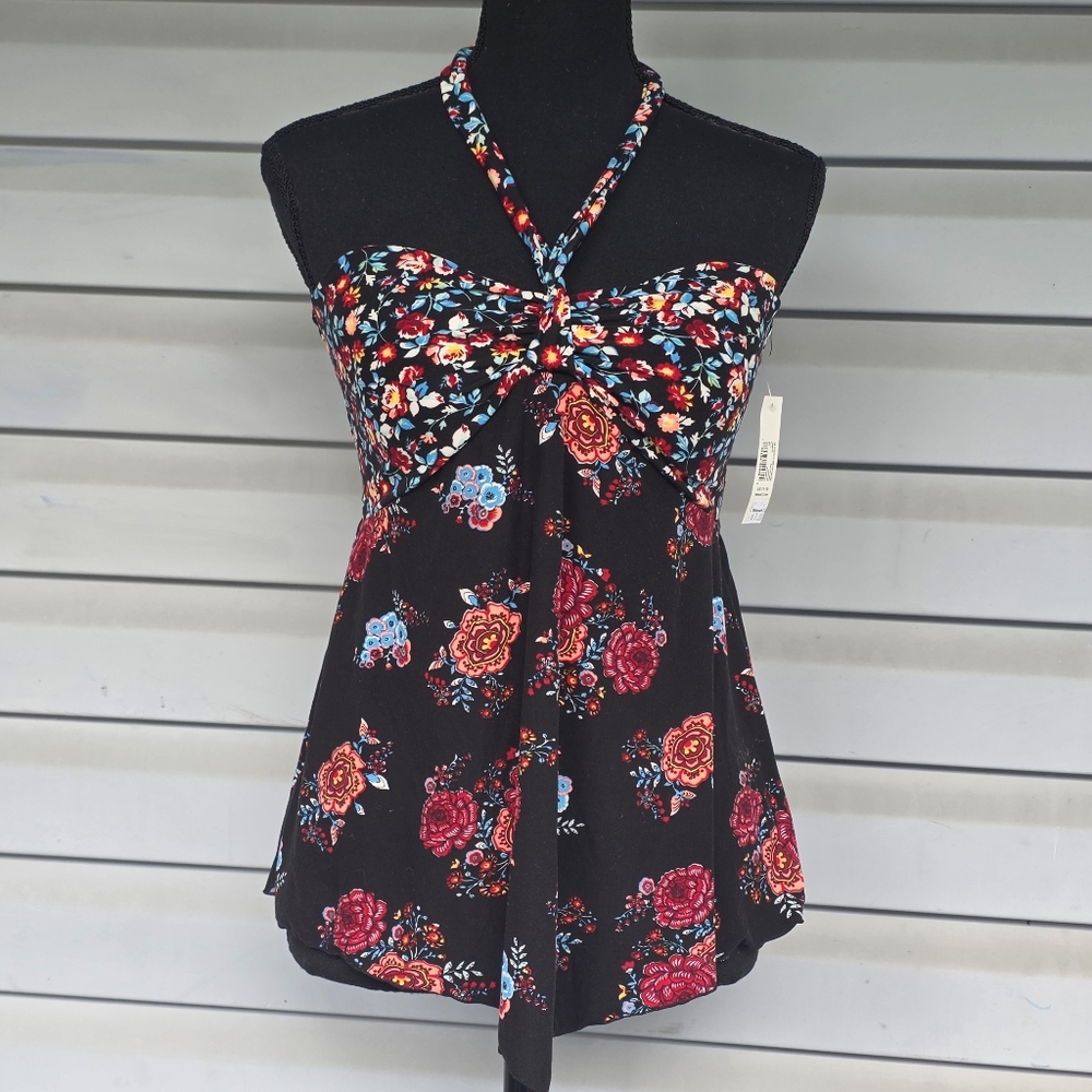 No Boundaries Floral Halter Top - Black and Multicolor